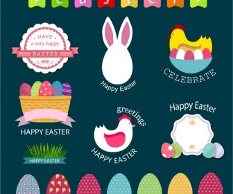 Easter Ornament Design Elements In Color Flat Style