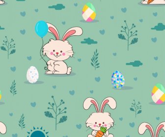 Easter Pattern Template Cute Rabbit Plants Eggs Repeating Design