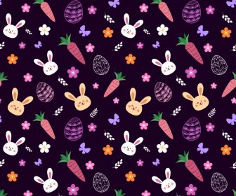   Plantilla De Patrón De Pascua Diseño Oscuro Que Repite Huevos De Conejo Zanahoria Floras Decoración