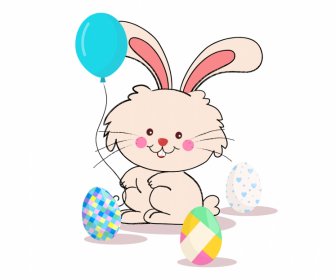 easter rabbit with eggs balloon icon cute cartoon handdrawn outline