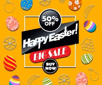 Easter Sale Banner Colorful Eggs Fruits Decoration