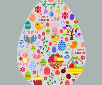 Пасха шаблон иллюстрация с символами в большой яйцо