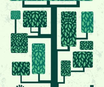Eco Background Green Design Tree Houses Icons