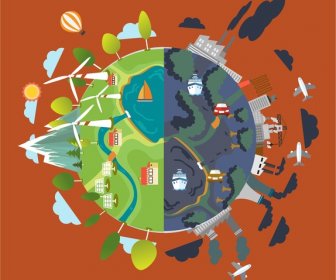Eco Spanduk Desain Dengan 3d Ilustrasi Kontras Bumi