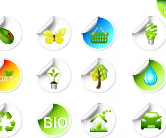 Eco Bio Sticker Icon Set