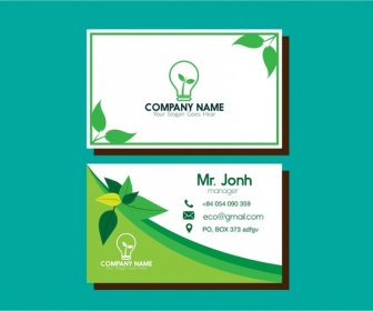ビジネス カードの緑の葉と電球エコデザイン