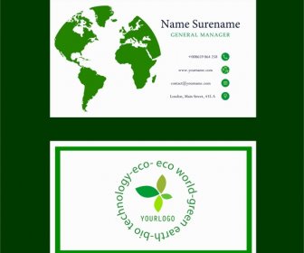 에코 비즈니스 카드 녹색 지도 원 단어 디자인