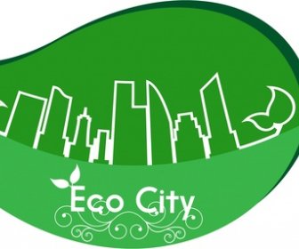 Eco Cidade Bandeira Verde Folha E Cidade Esboço
