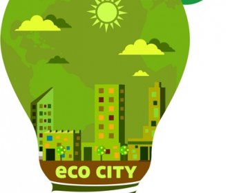Эко города логотип виньетка зеленый город в колбе