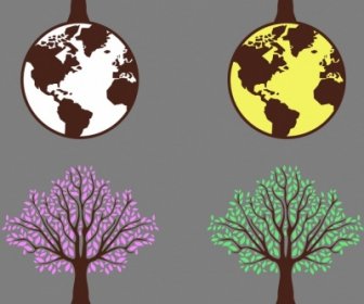 Eco Design Elements Tree Earth Icons Isolation