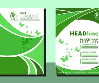 eco flyer green curves lines and butterflies design