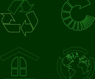 Eco-Icons Skizzieren Grüne Pfeile Erde Haus Isolierung