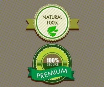 Eco Label Sets Green Circle Design And Ribbon