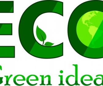 คำความคิดสีเขียวโลโก้ Eco และไอคอน Globle