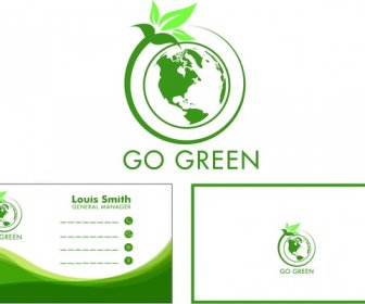Eco Name Card Design Green Globe Leaf Style