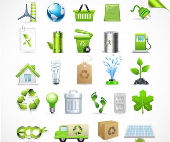 Eco With Bio Elements Of Stickers And Icon Vector