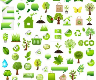 Eco Dengan Unsur-unsur Bio Stiker Dan Ikon Vektor