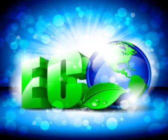Eco With Earth Blue Background Vector