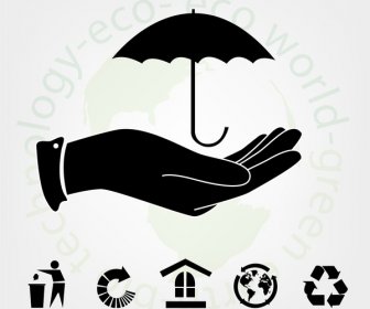 Eco World Concept Icons Design In Silhouette Style