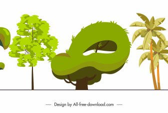 Ecological Trees Icons Green Handdrawn Design