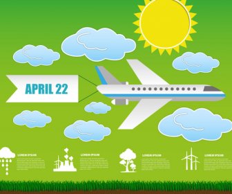 Ecology Banner Design With Airplane Illustration