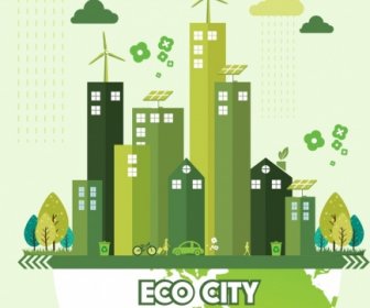 Ecology Banner Green City Earth Icons Decor