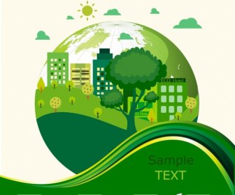 Ecology Banner Green Globe Trees Curves Decoration