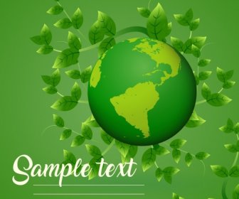 Ecology Banner Green Leaves Globe Icons Decoration