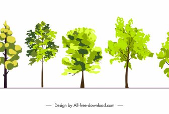 Los árboles De Los Elementos Del Diseño De La Ecología Bosquean Bosquejo Plano Coloreado