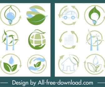 Ecology Icons Collection Colored Flat Symbols Sketch