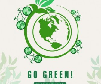 Ecology Poster Green Globe Icon Decoration