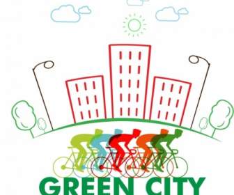 Ecologia Promoção Banner Ciclista ícones Coloridos Silhueta Design