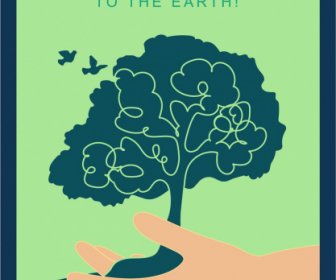 생태 보호 포스터 클래식 핸드그린 트리 핸드 스케치