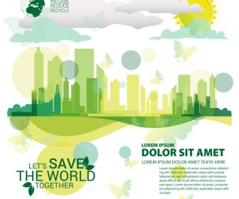 Ecology Saving Banner Design With Cityscape Vignette Style
