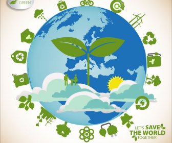 Ecology Saving Banner With Earth Illustration