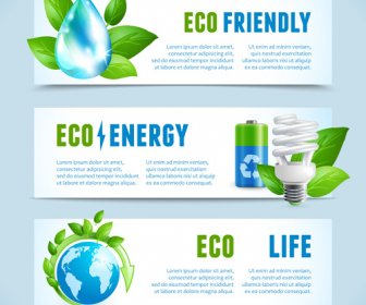 Ecology With Energy Saving Banners Vector