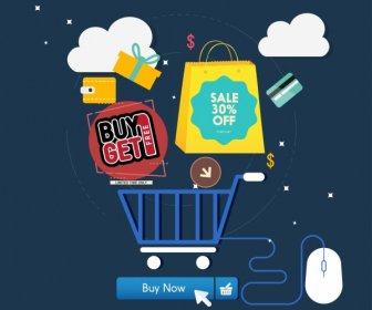 E-Commerce-Hintergrund Einkaufen Computing Elemente Symbole