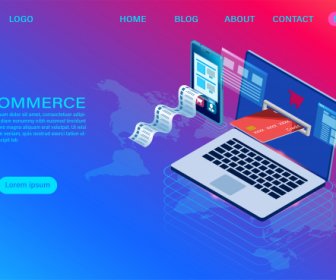 E-Commerce-Shopping Online Mit Computer Und Mobiler Vektor 3d Isometrische Vorlage