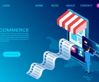 Ecommerce Shopping Online With Mobile Vector 3d Isometric Template