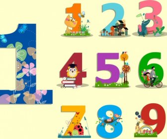 Education Background Colorful Number Cartoon Icons Decor
