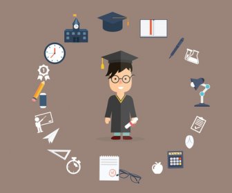 Education Background Illustration With Bachelor And Learning Tools
