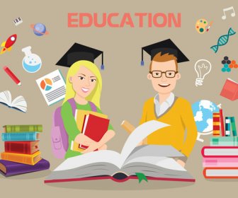 Education Background Illustration With Bachelors And Education Tools