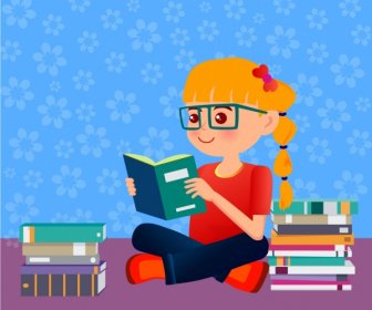 Pendidikan Latar Belakang Gadis Kecil Membaca Buku Ornamen