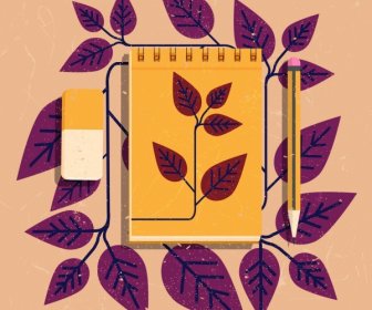 교육 배경 노트북 연필 지우개 클래식 장식 나뭇잎