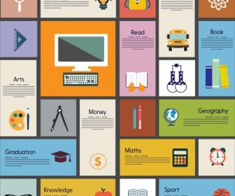 Education Design Element Various Banners Flat Icons
