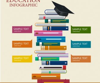 Pendidikan Infographic Buku Tumpukan Ikon Dekorasi