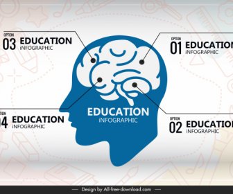 Bildung Infografik Vorlage Kopf Gehirn Skizze Flaches Design