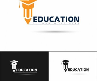 Pendidikan Logotypes Siluet Desain Pensil Hat Ikon Ornamen