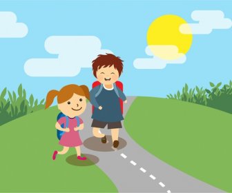 L’éducation Thème Joyeux Enfants Sur La Conception Des Routes
