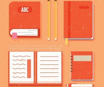 Education Tools Design Elements Notebooks Pen Pencils Icons